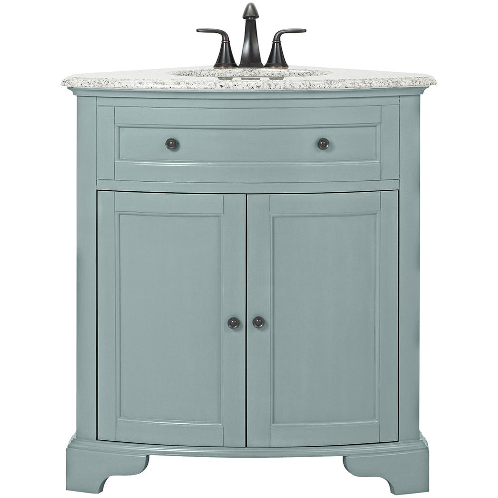 Home Decorators Collection Hamilton 31 In W Corner Bath Vanity In Sea Glass With Granite Vanity Top In Grey And White Sink