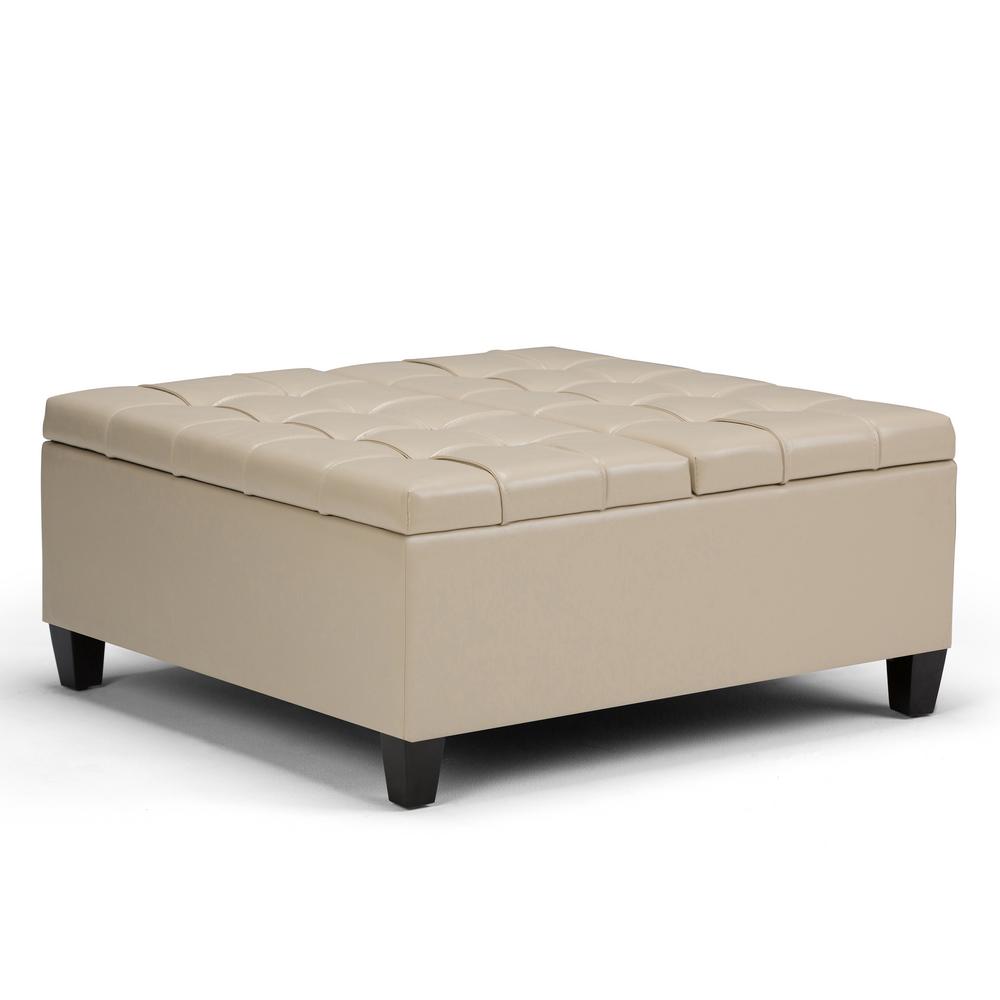 Simpli Home Harrison Satin Cream Pu Faux Leather Coffee Table Simpli Home Harrison Satin Cream Pu Faux Leather Coffee Table Storage Ottoman