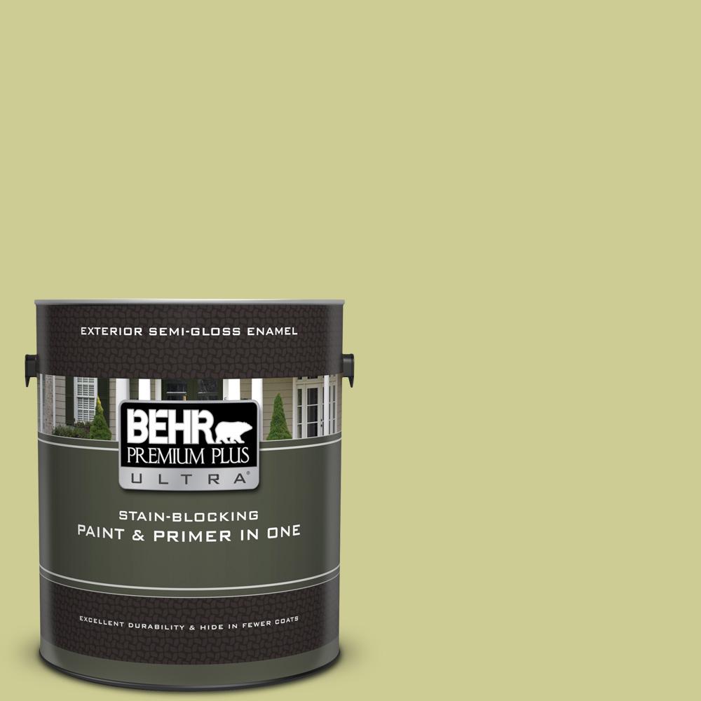 Behr Premium Plus Ultra 1 Gal 400d 4 Corn Husk Green Semi Gloss 400d 4 Corn Husk Green Semi Gloss Enamel Exterior Paint And Primer In One