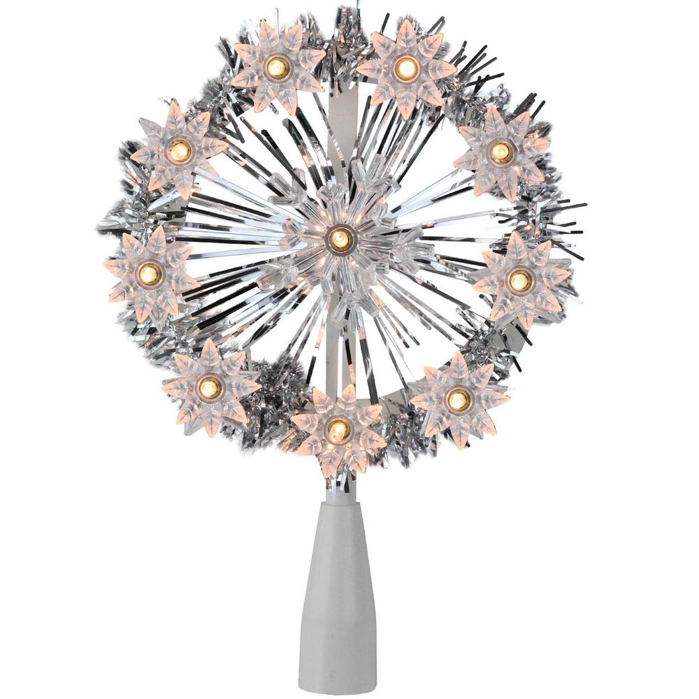 Northlight 7 in. Silver Tinsel Snowflake Starburst Christmas Tree Topper - Clear Lights-32606340 ...
