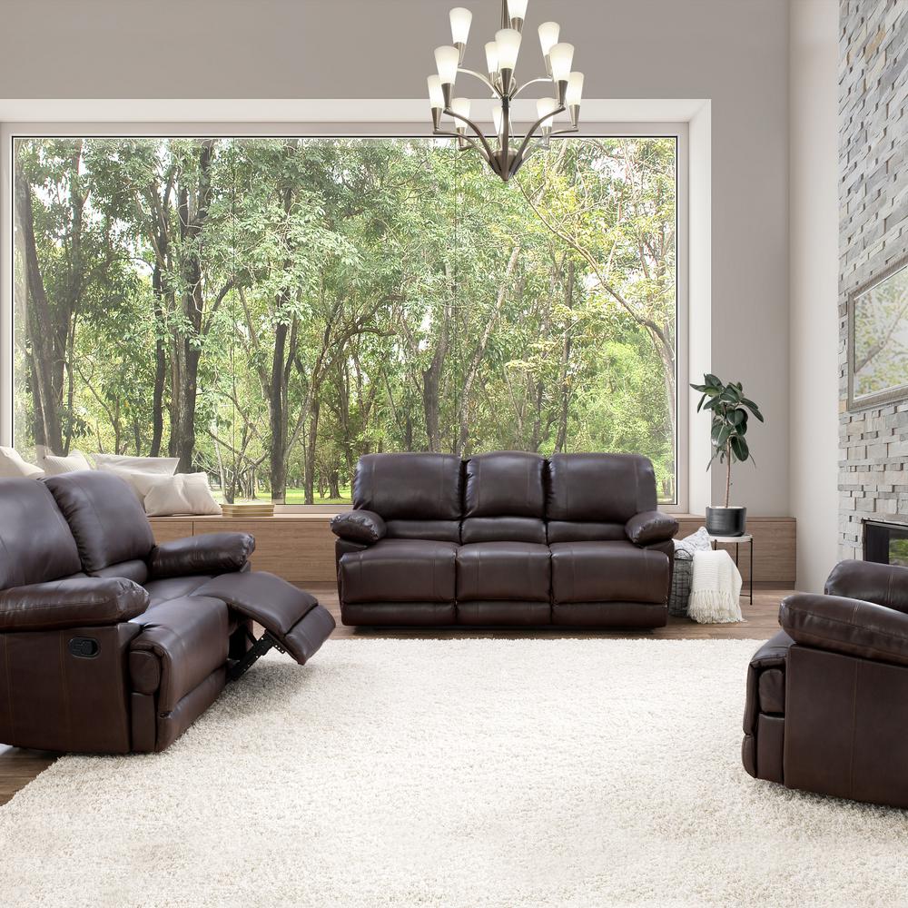 Corliving 3pc Plush Reclining Chocolate Brown Bonded Leather Sofa