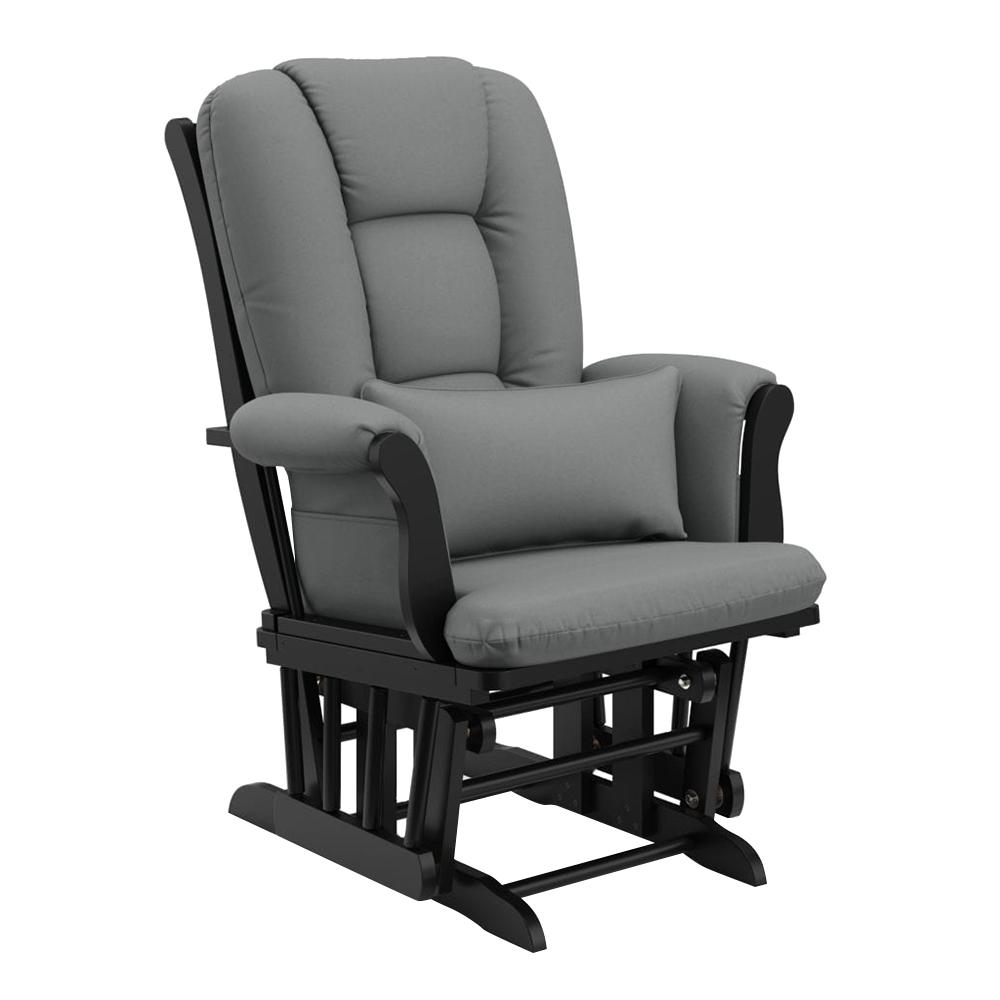 white glider rocker with gray cushions