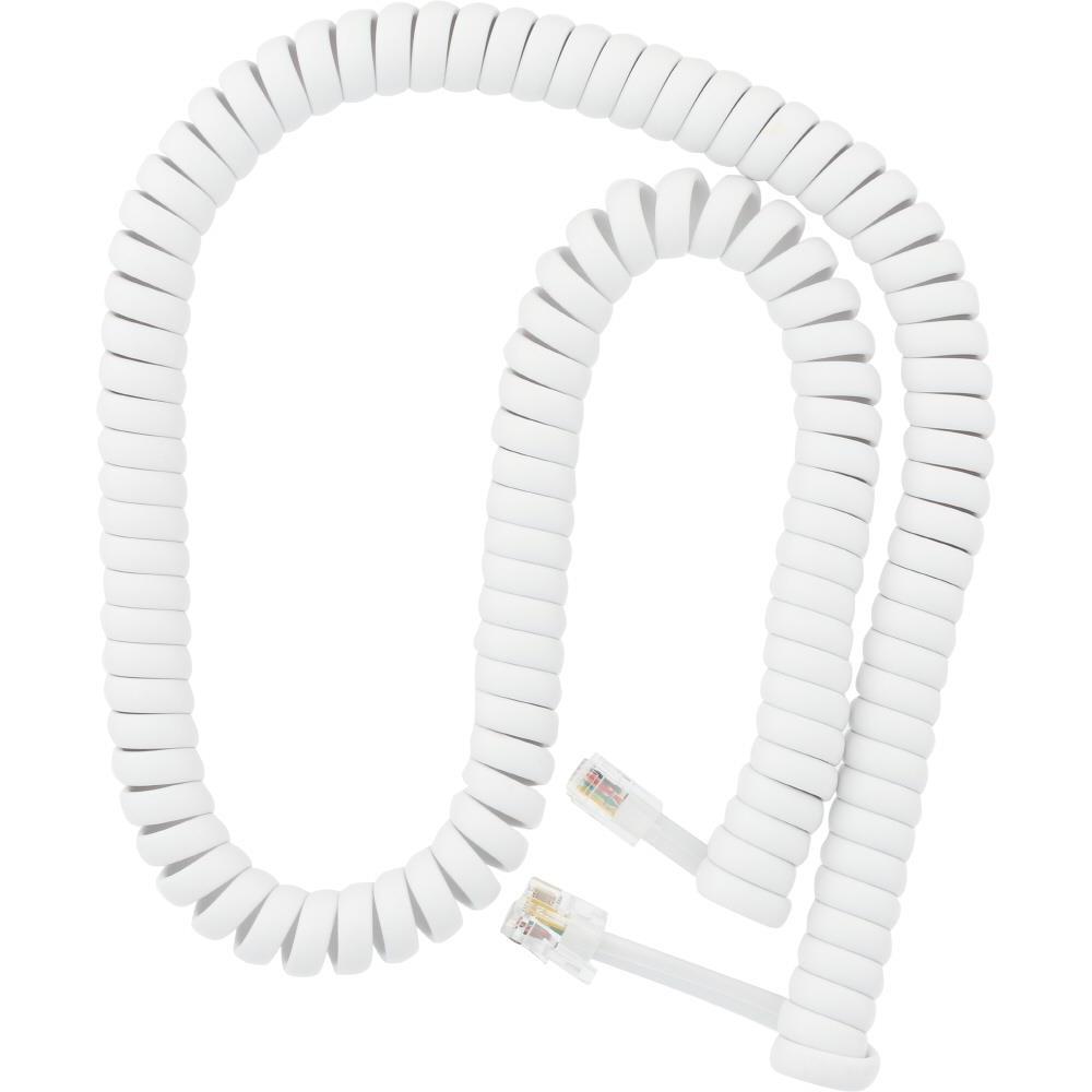 7ft Modular Coiled Telephone Handset Phone Cord WHITE 7/' 7 Foot 7 Feet