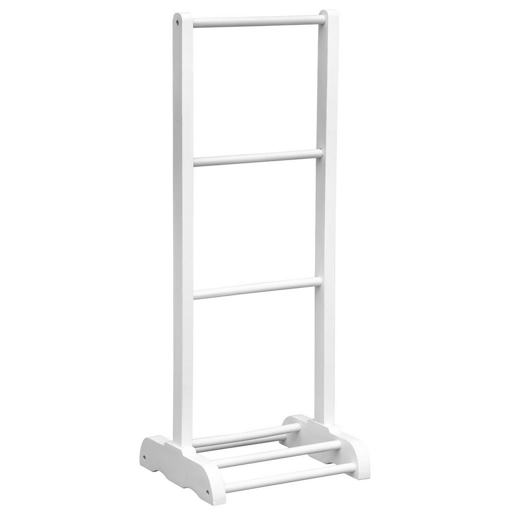 Casainc 3 Bar Acacia Wood Freestanding Bathroom Towel Rack In White With Bottom Storage Shelf Hywy 65211wh The Home Depot