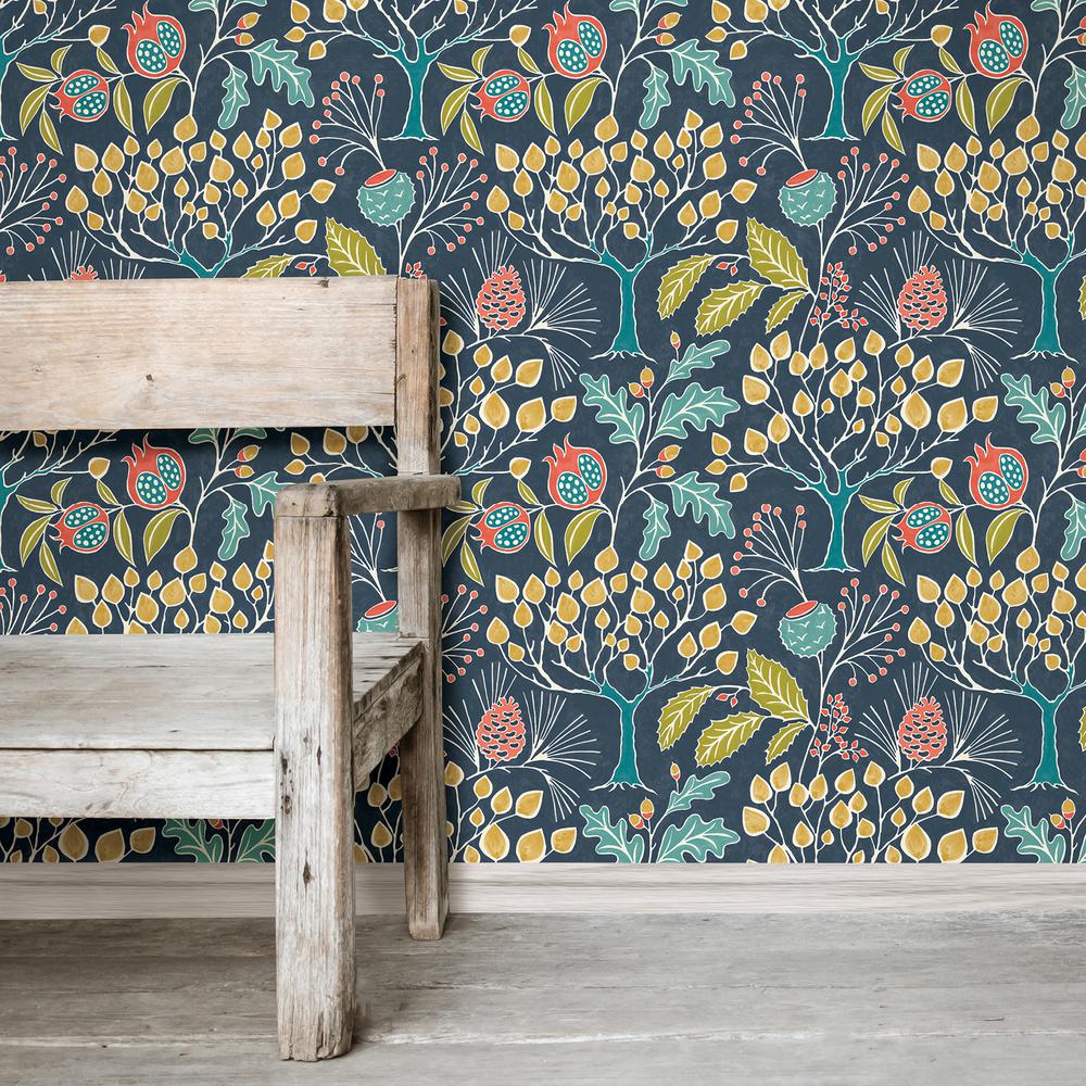 Wallpops Contemporary Botanical Groovy Garden Navy Gray Peel /& Stick Wallpaper