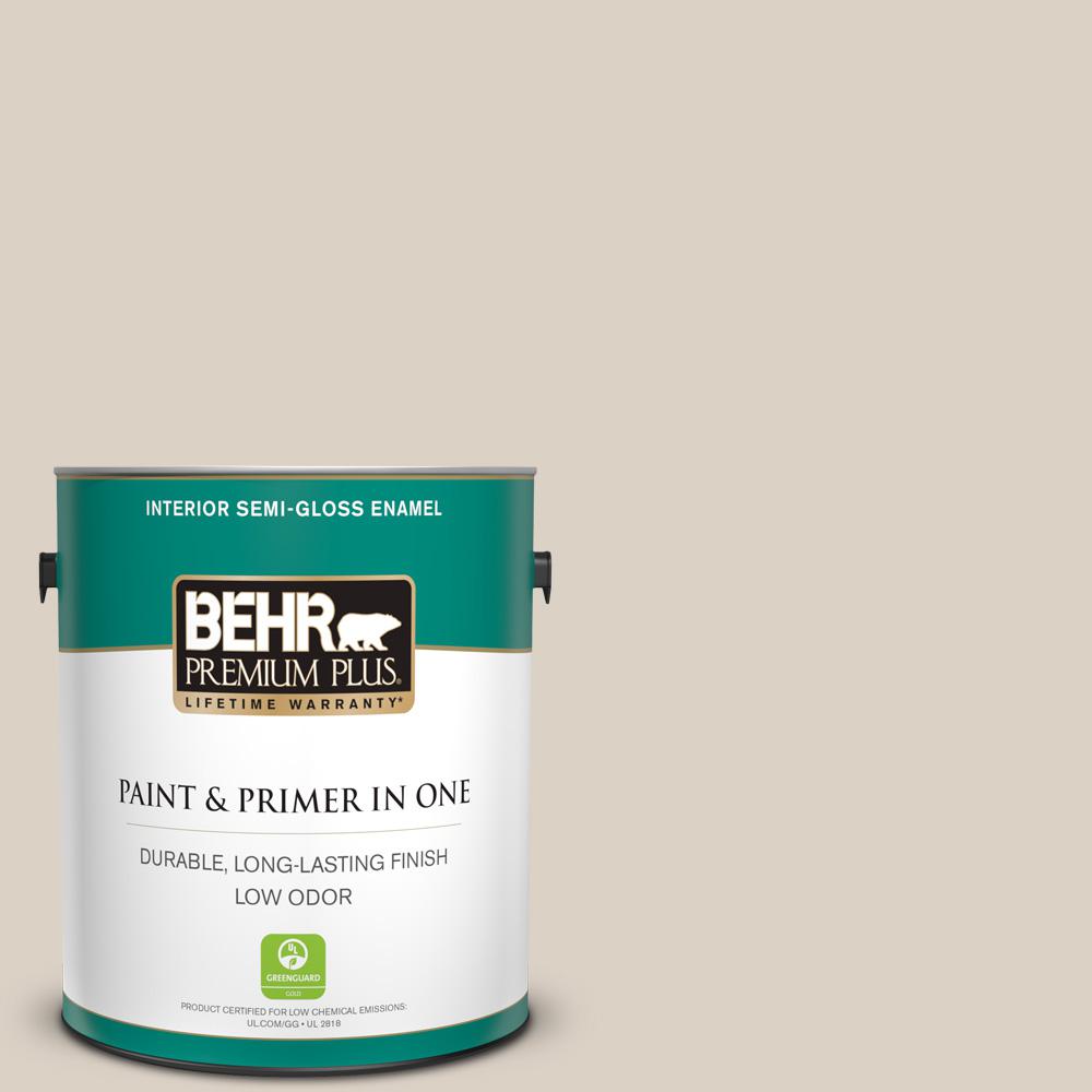 Behr Premium Plus 1 Gal 730c 2 Sandstone Cove Semi Gloss Enamel Low Odor Interior Paint And Primer In One