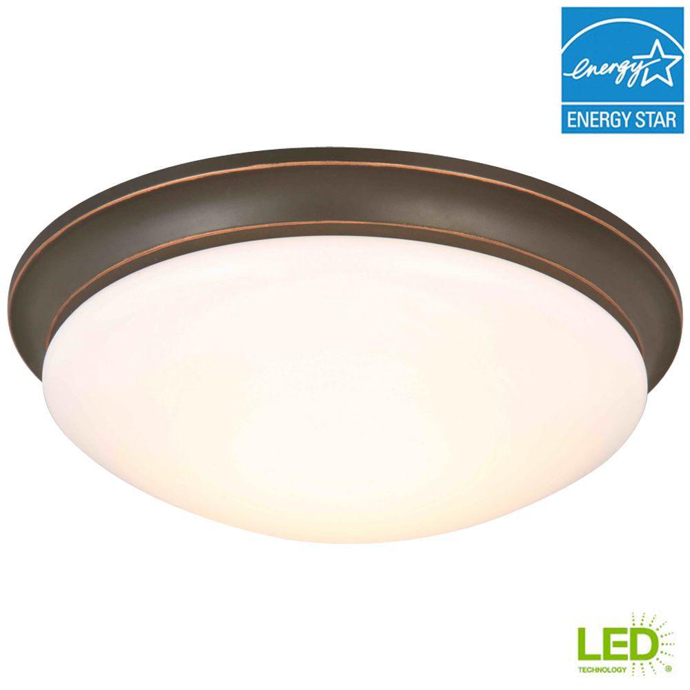 Rustic Frosted Clear Flush Mount Lights Lighting The Home Depot 13 In 360 Watt Equivalent Oil Rubbed Bronze Integrated Led Flush Mount With