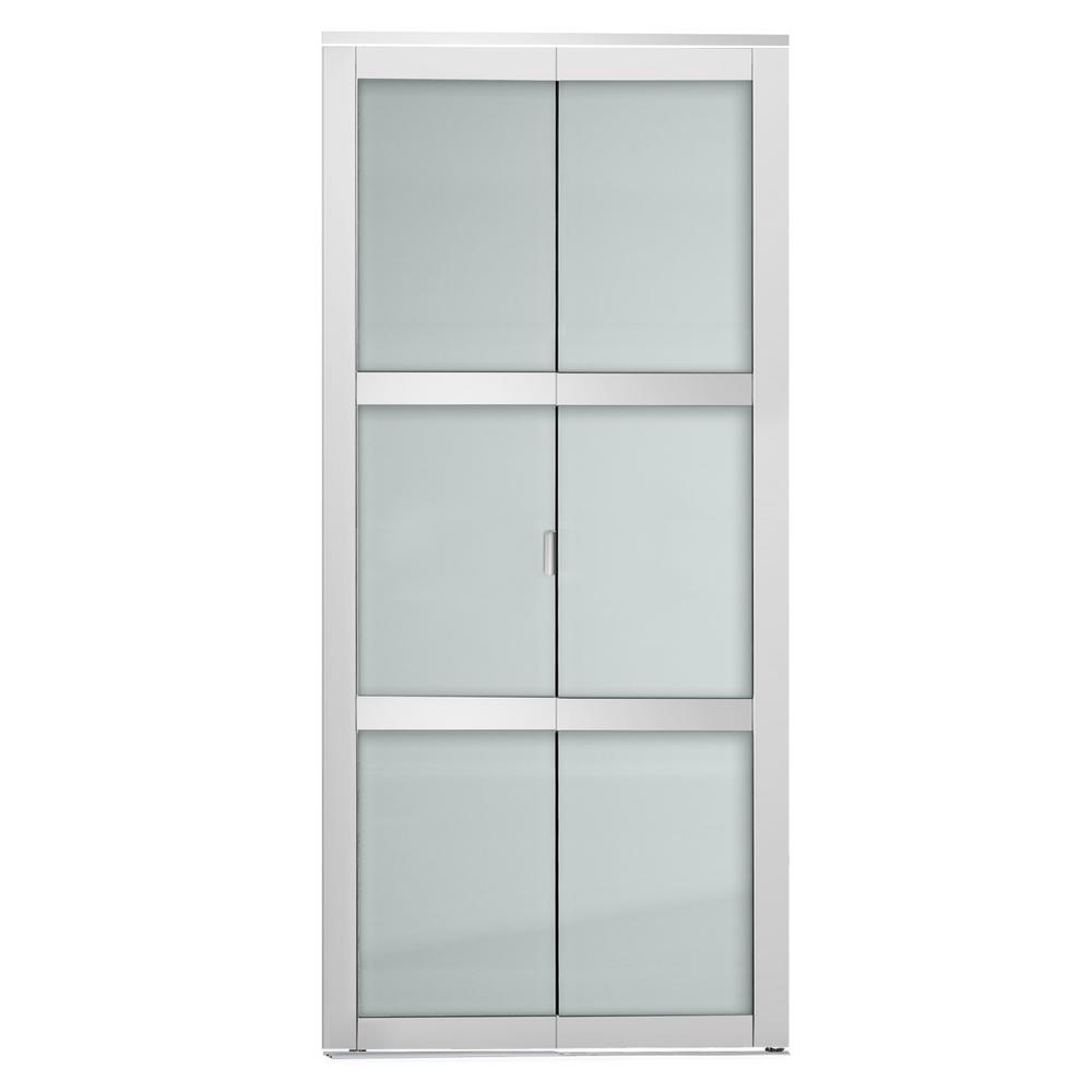 Colonial Elegance 36 In X 80 5 In White 3 Lite Indoor Studio 3 Mdf Wood Frame With Frosted Glass Closet Interior Bi Fold Door