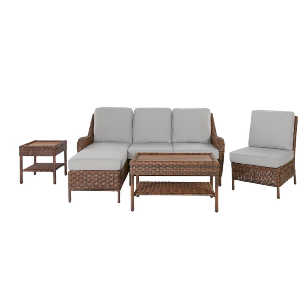 Hampton Bay Cambridge 5-Piece Brown Wicker Outdoor Patio Sectional Sofa