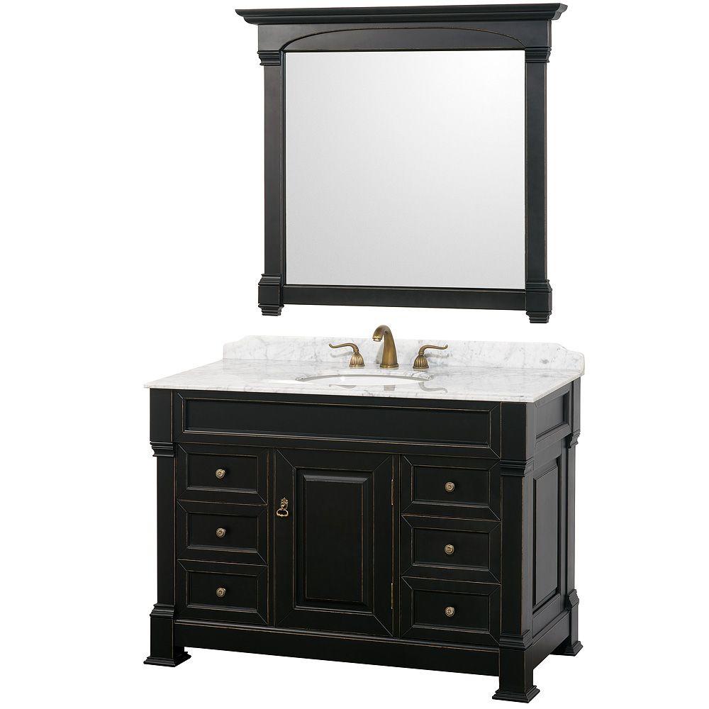 Wyndham Collection Andover 48 In Vanity Antique Black With Marble Top Carrera White And Mirror