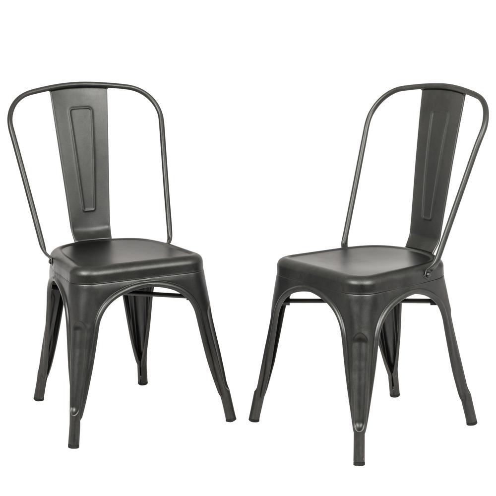 Carolina Forge Adeline Rustic Pewter Metal Stacking Dining Chair Carolina Forge Adeline Rustic Pewter