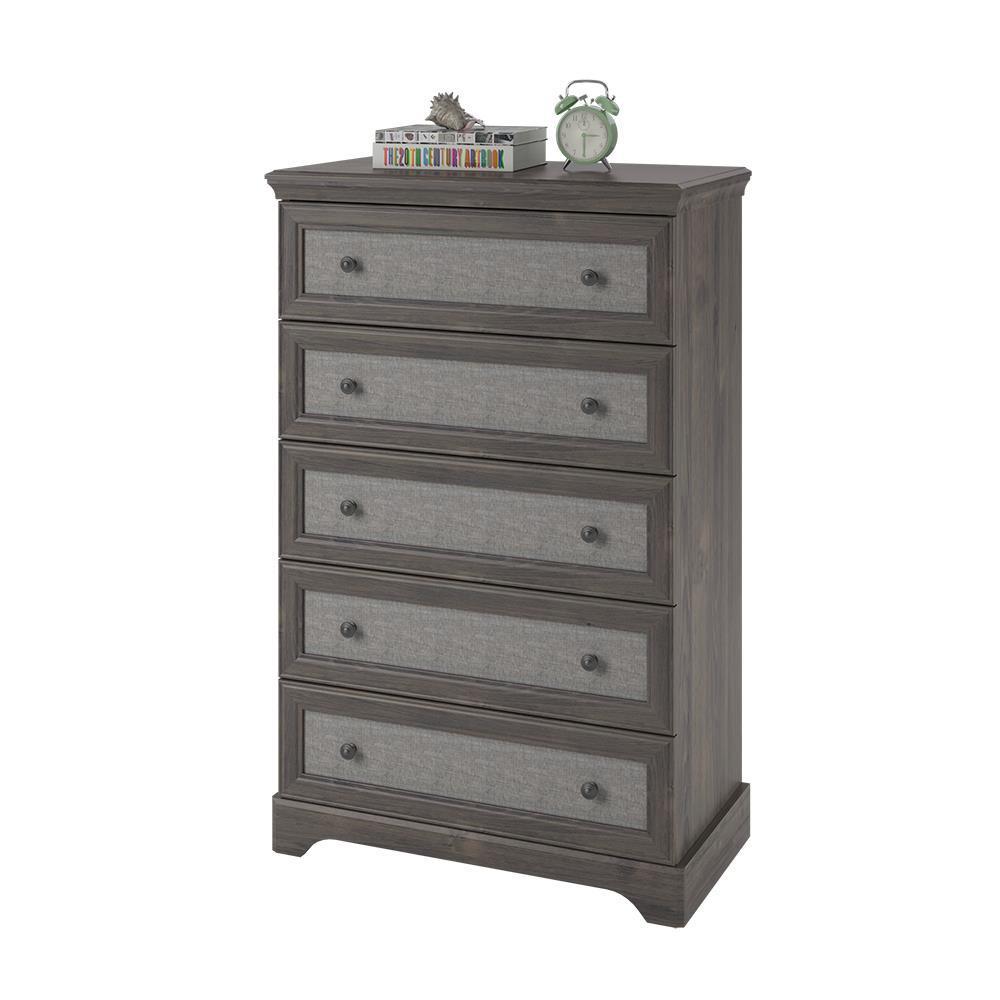 Ameriwood Home Hillside Weathered Oak 5 Drawer Dresser With Fabric
