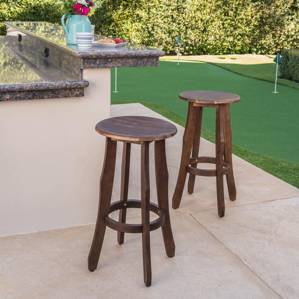 Noble House Pike Wood Outdoor Bar Stool (2-Pack)-12303 - The Home Depot