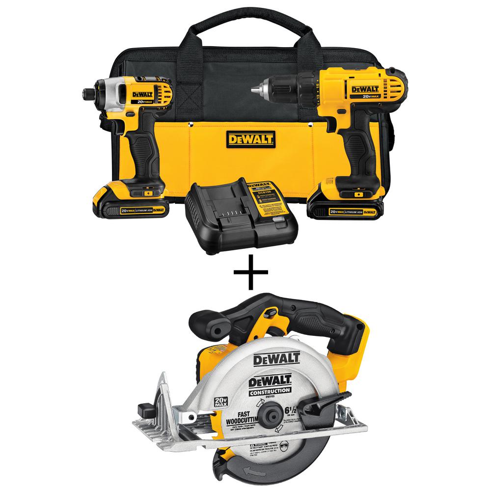 DEWALT 20-Volt MAX Lithium-Ion Cordless Drill/Driver Combo Kit (3-Tool) w/ Circular Saw, (2) 20-Volt Batteries 1.3Ah & Charger was $318.0 now $199.0 (37.0% off)