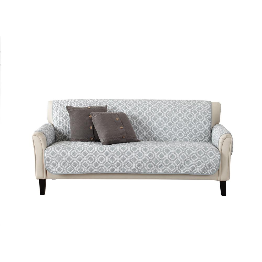 Furniture Throw Slipcovers Living Room The Home Depot Liliana Collection Strom Grey Printed Reversible Sofa Furniture Protector
