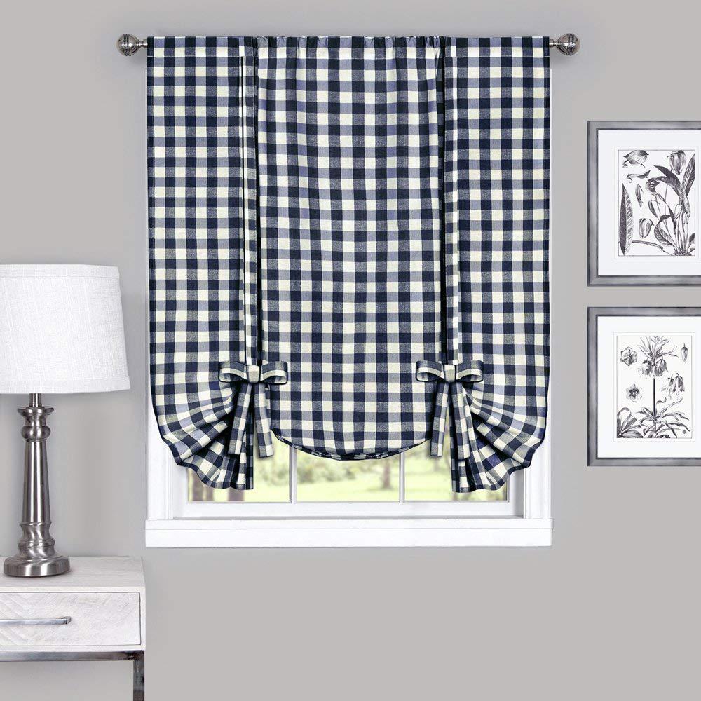 Achim Semi Opaque Buffalo Check Navy Poly Cotton Window Curtain