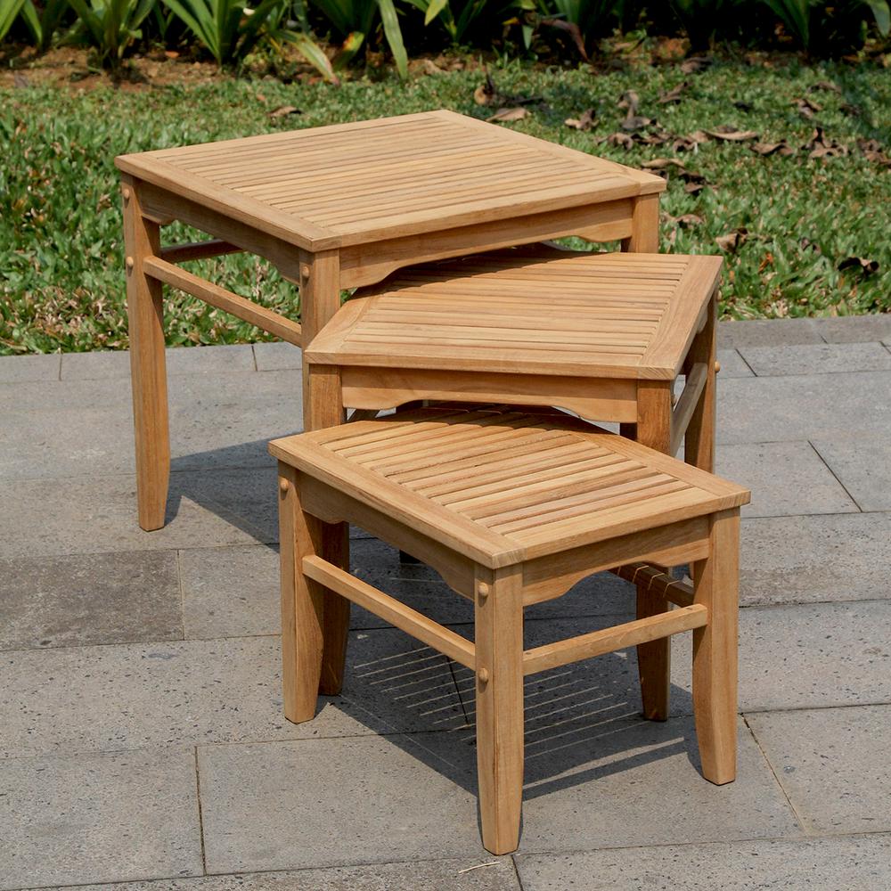 Cambridge Casual Heaton Teak Wood Outdoor Side Table 3 Pack Hd 350083t The Home Depot