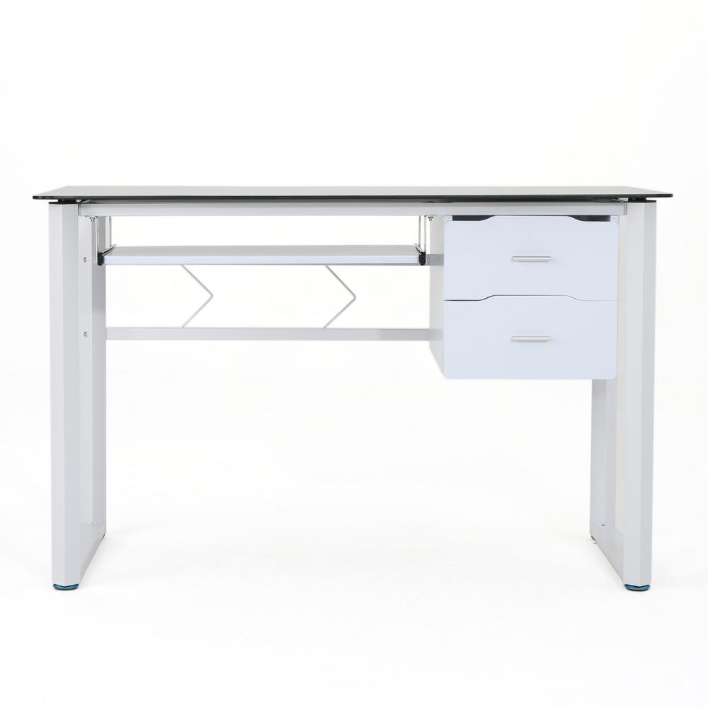 Noble House Reeve Black Tempered Glass Computer Desk With White