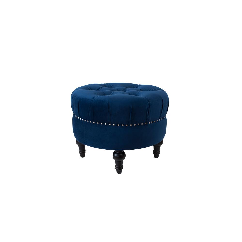 Jennifer Taylor Dawn Navy Blue Tufted Round Ottoman,-84190-859 - The ...