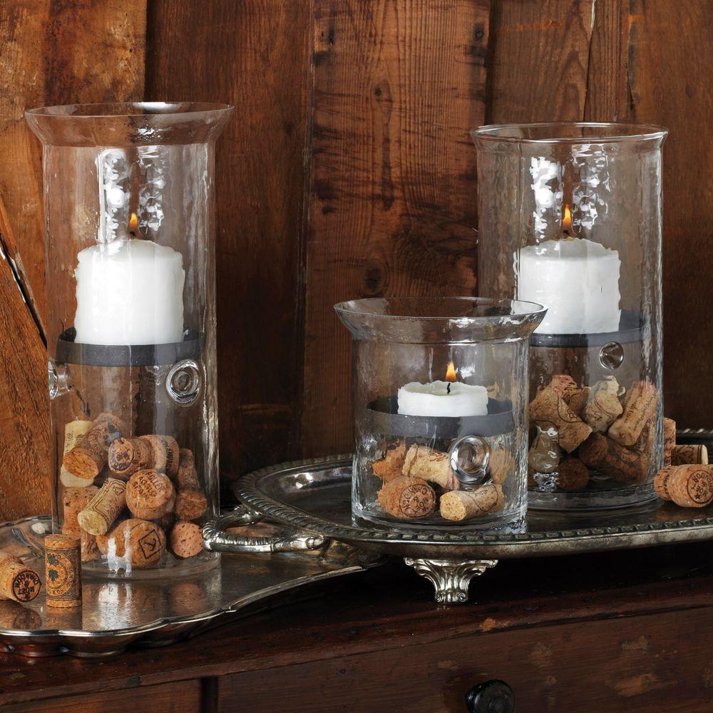 Stonebriar Collection 12 in. H Glass Hammered Hurricane Candle Holder ...