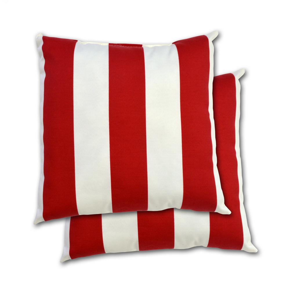Red Cabana Stripe Square Outdoor Throw Pillow (2Pack)768002530000