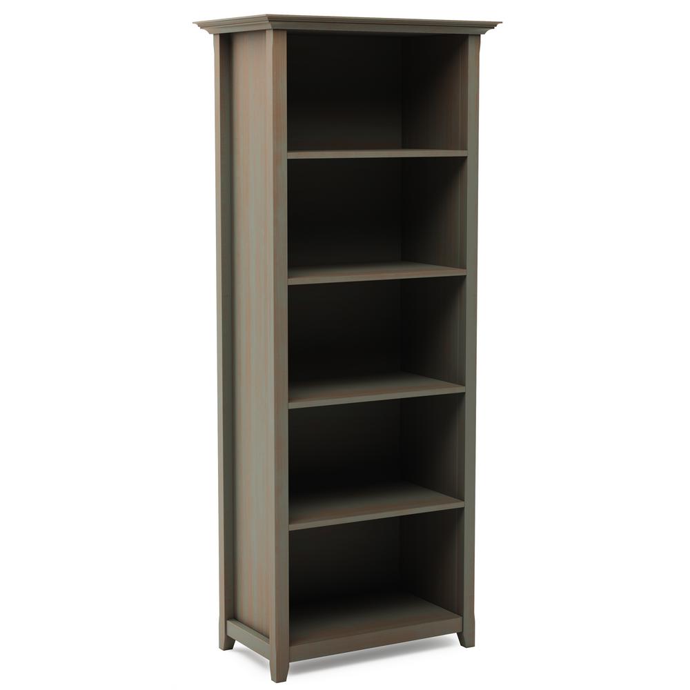 Simpli Home 70 in. x 30 in. Amherst Distressed Grey Solid Wood 5Shelf