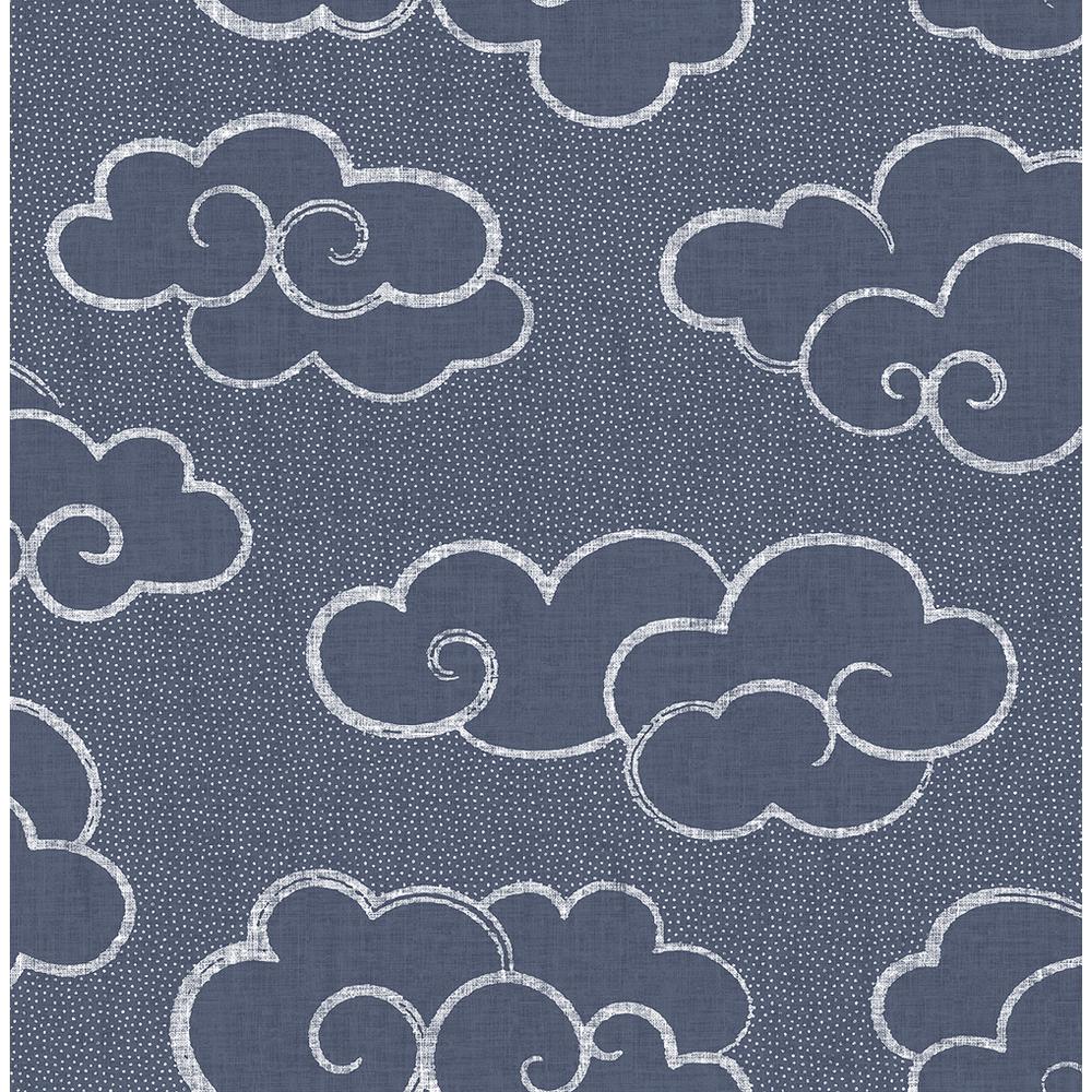 A-Street 56.4 sq. ft. Skylark Navy Cloud Wallpaper