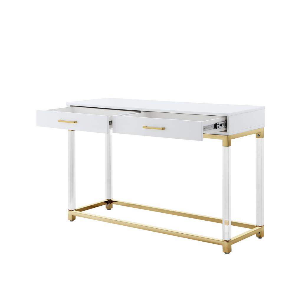 Inspired Home Caspian White Gold Console Table With High Gloss