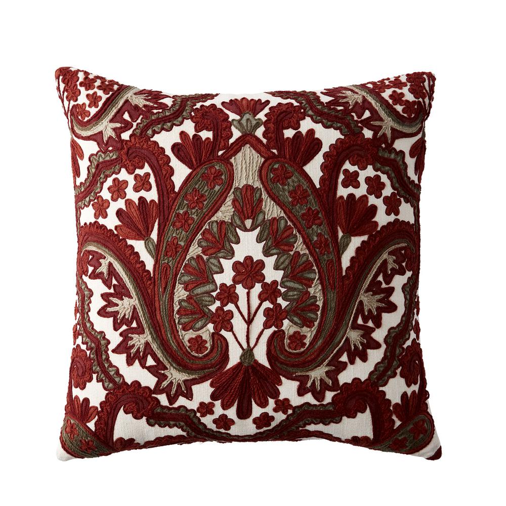 red and beige throw pillows