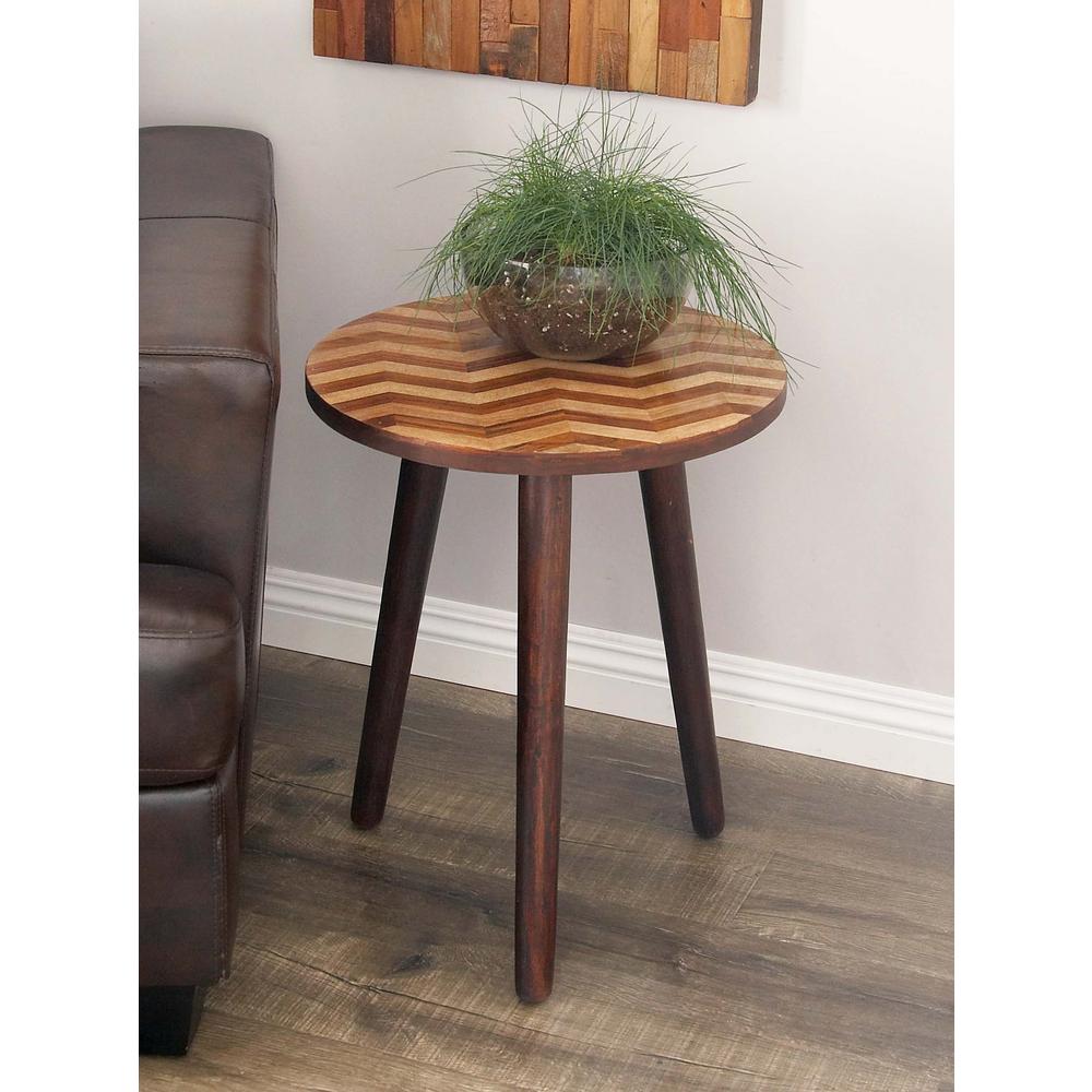 Light Brown Carved Tree Wood 3Legged Accent Table96081 The Home Depot