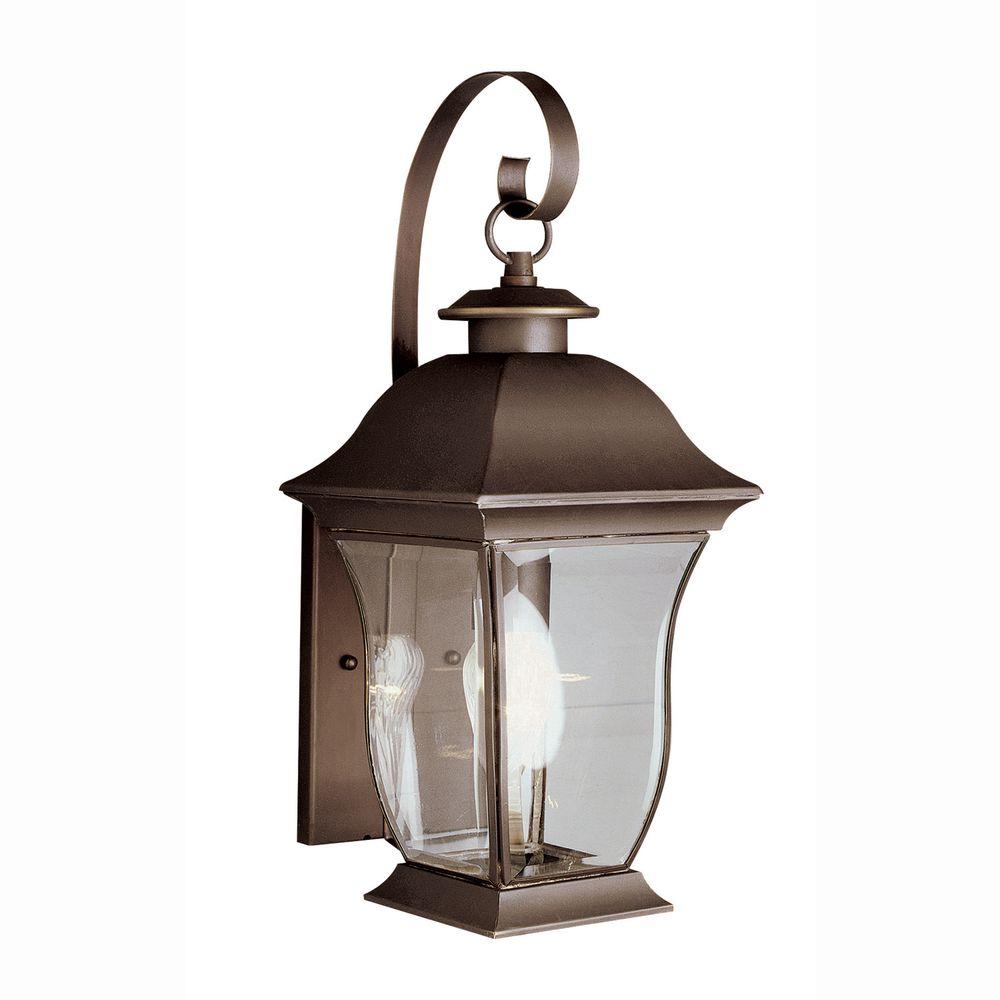 Bel Air Lighting Wall Flower 1 Light Weathered Bronze Outdoor Coach Lantern Sconce With Clear Glass