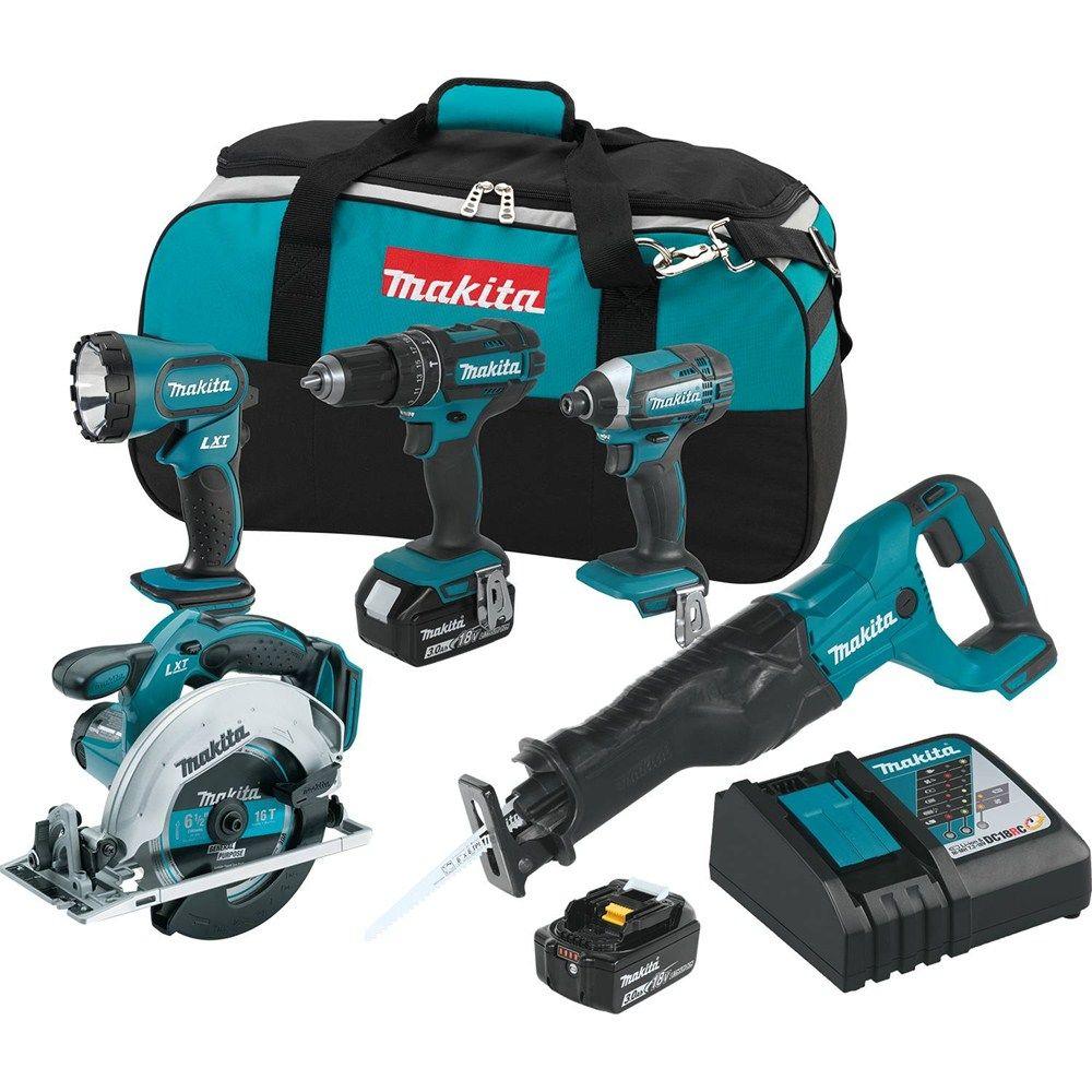 Makita 18-Volt LXT Lithium-Ion Cordless Combo Kit (5-Tool) with (2 ...