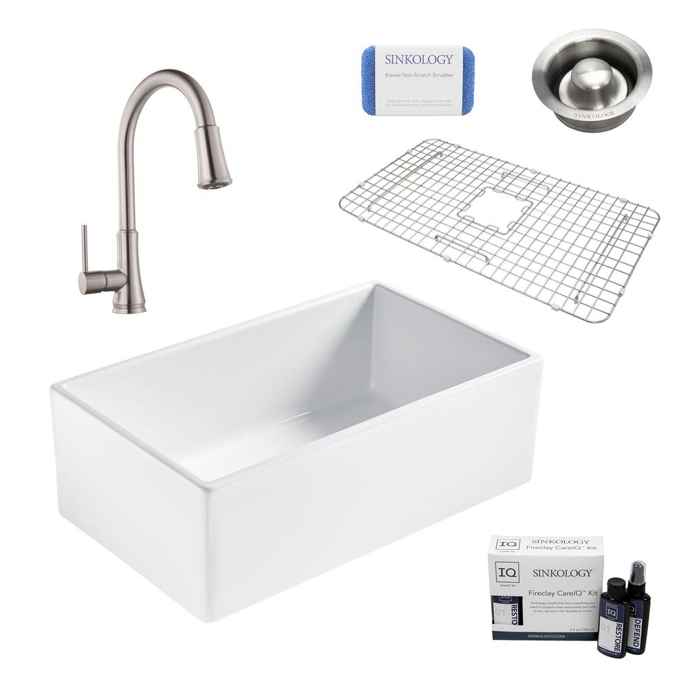 Bradstreet Ii All In One Farmhouse Fireclay 30 In Single Bowl Kitchen Sink With Stainless Faucet And Disposal Drain