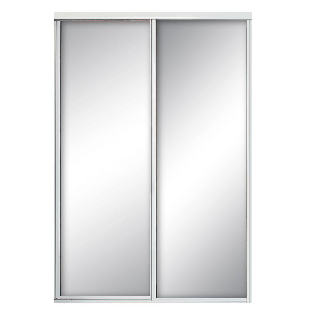 Contractors Wardrobe 84 In X 96 Concord White Aluminum Frame Mirrored Interior Sliding Door