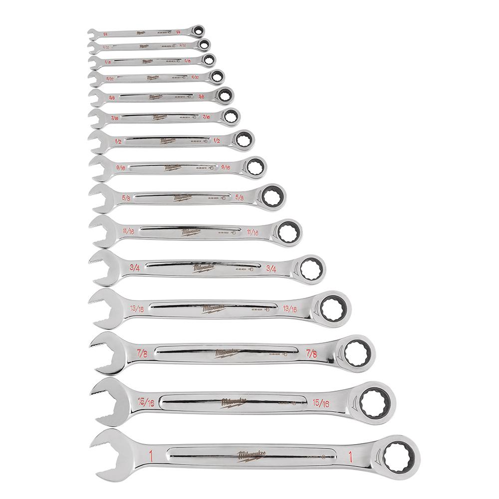 MILWAUKEE SAE Combination Ratcheting Wrench Mechanics Tool 15Pcs Set