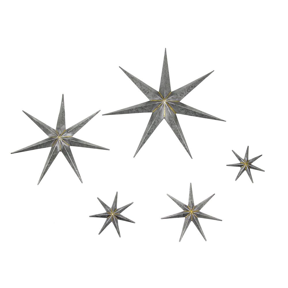 Metal Gretchen Silver Galvanized Stars Set Of 5 - Metal Stars Decoration For Walls Metal Gretchen Silver Galvanized Stars Set Of 5 - Metal Stars Decoration For Walls