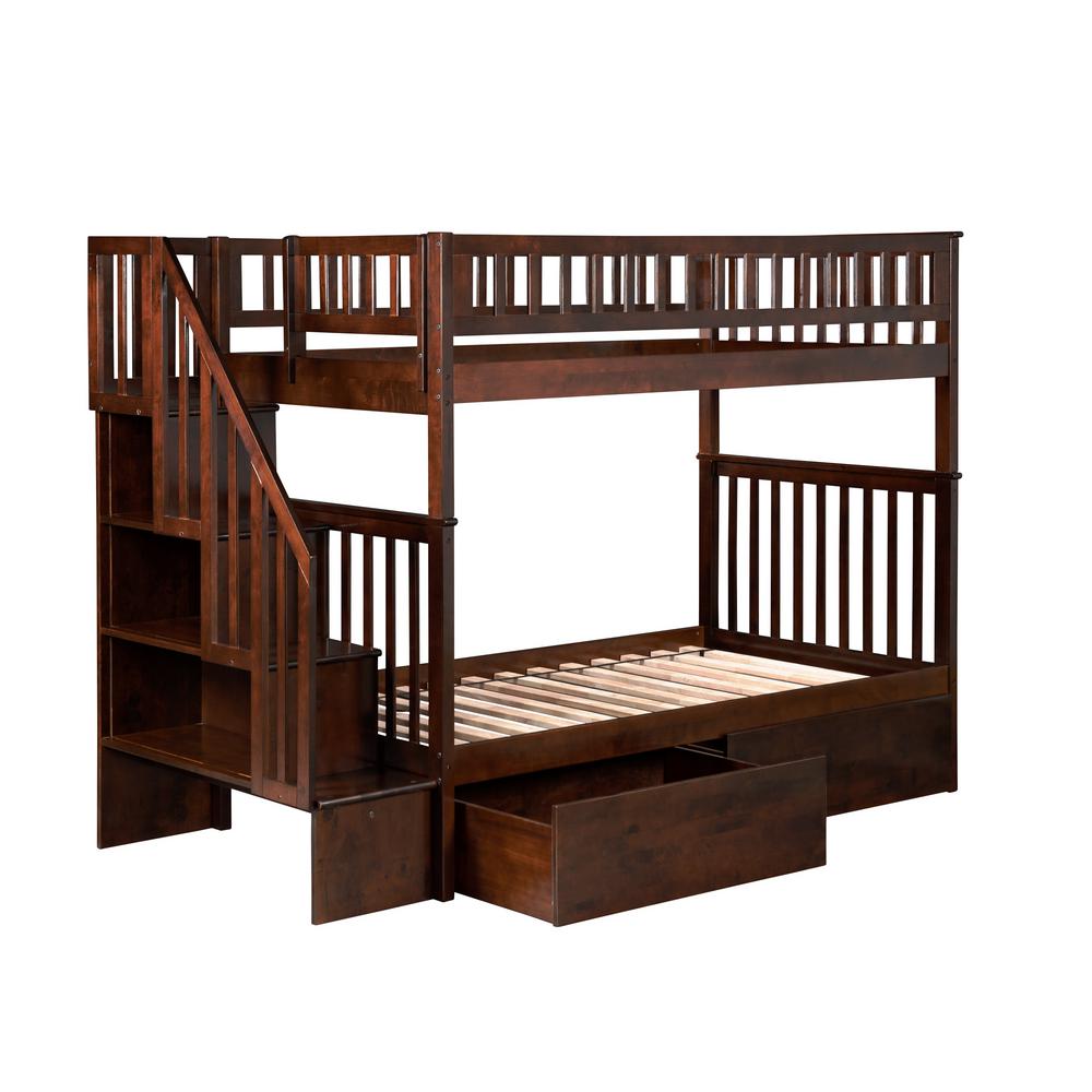Atlantic Furniture Woodland Walnut Twin Over Staircase Bunk Bed Atlantic Furniture Woodland Walnut Twin Over Staircase Bunk Bed With 2 Urban Drawers Ab56644 The Home Depot