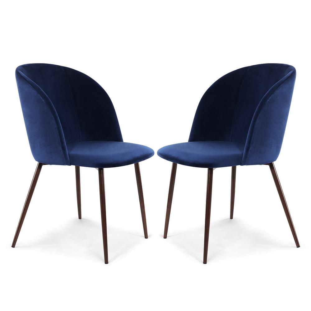 Poly And Bark Kantwell Space Blue Velvet Dining Chair Set