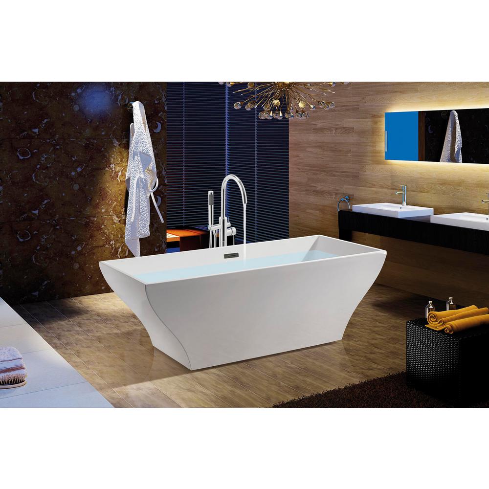 AKDY 67 in. Fiberglass White Acrylic Tub for Bathtub with Tub Filler