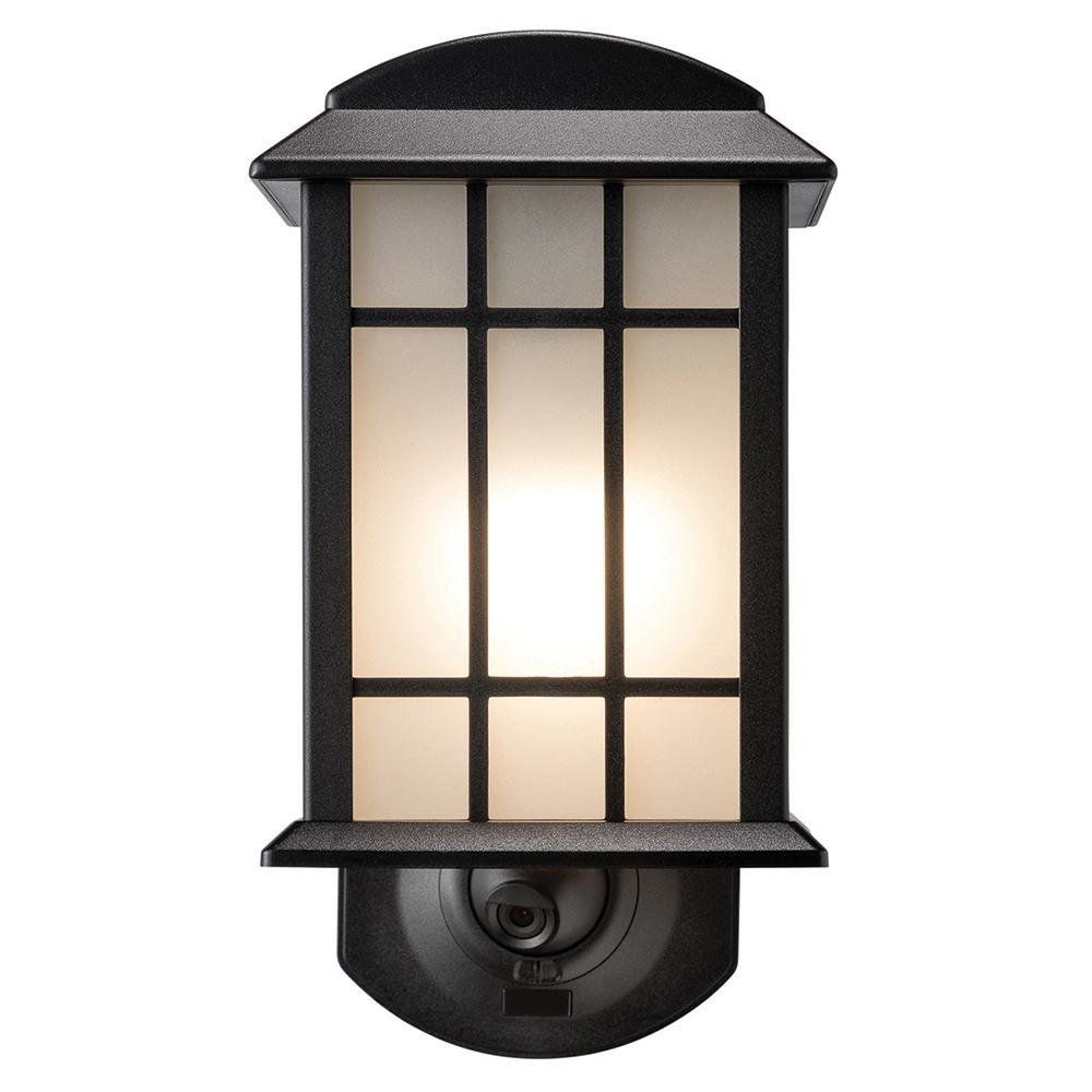 Maximus Craftsman Smart Security Textured Black Metal And Glass Outdoor Wall Lantern Spl06 07a1w4bkt The Home Depot