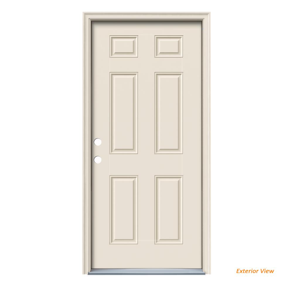 36 In X 80 In 6 Panel Primed Right Hand Inswing Steel Prehung Front Door W Brickmould