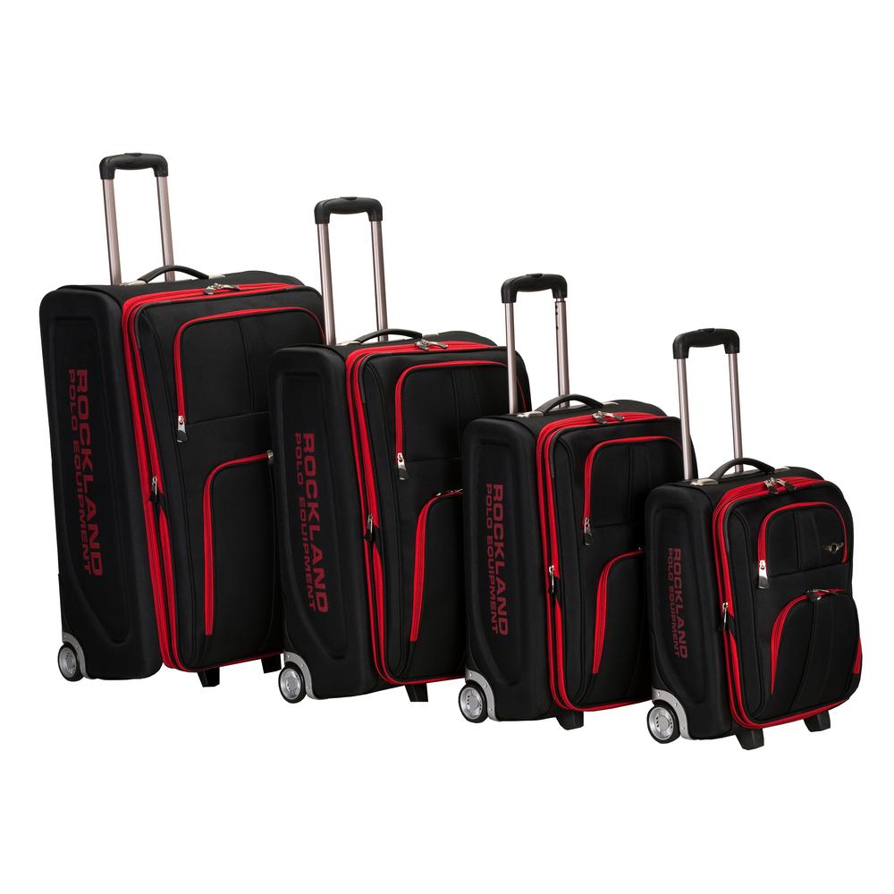 Rockland Expandable Luggage Varsity Polo Equipment 4 Piece Softside Set Black