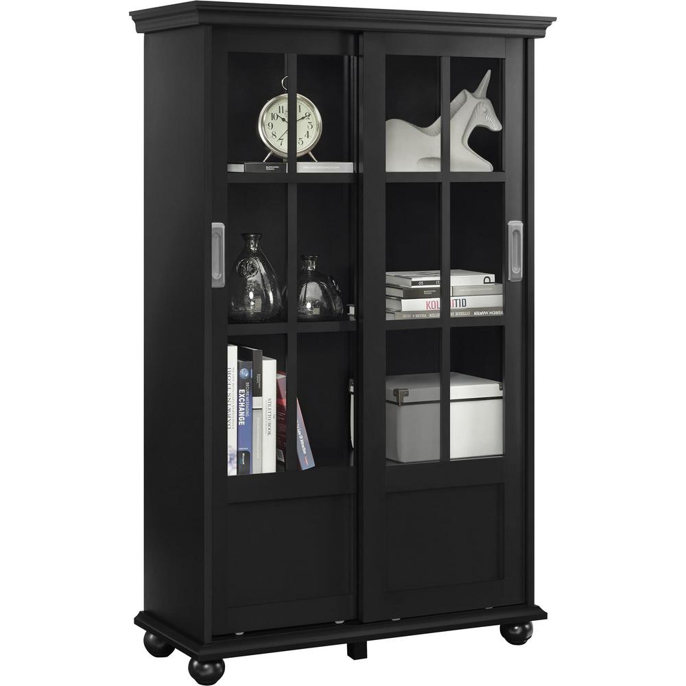 Ameriwood Abel Place Black Glass Door Bookcase Hd60709 The Home