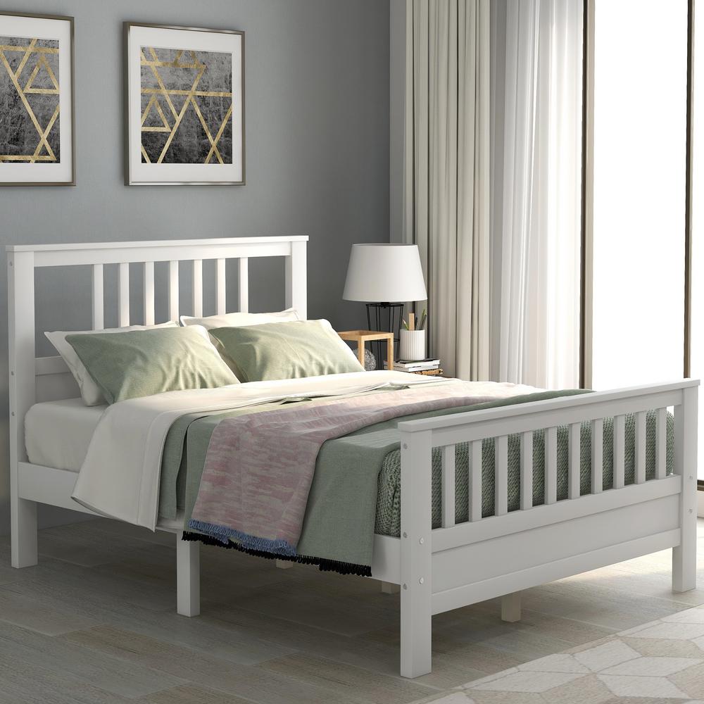 Harper & Bright Designs White Full Wood Platform Bed with Headboard and
