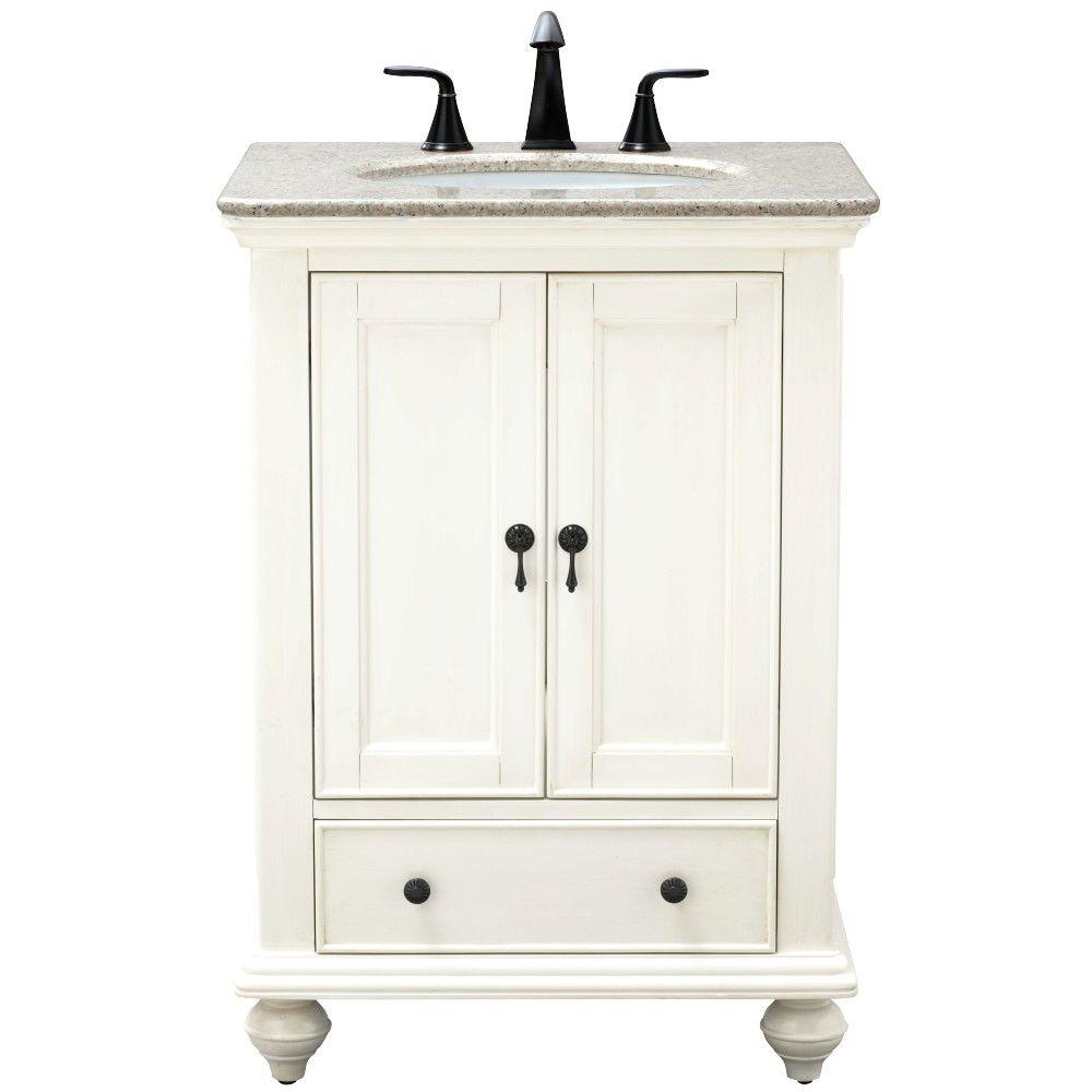 Home Decorators Collection Newport 25 In W X 21 5 In D Bath Vanity In Ivory With Granite Vanity Top In Champagne With White Sink