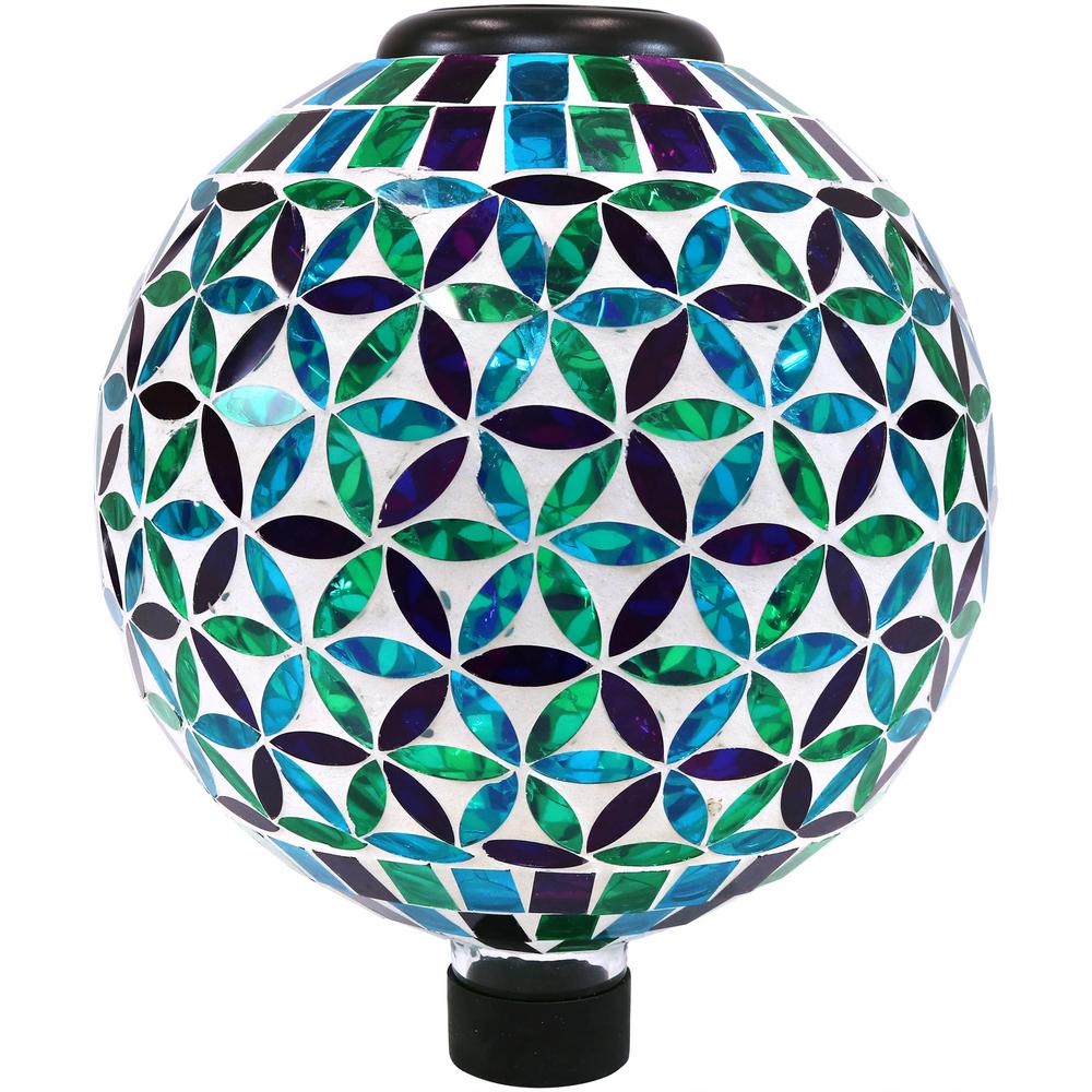 Sunnydaze Decor 10 in. Cool Blooms Glass Mosaic Gazing Globe with Solar