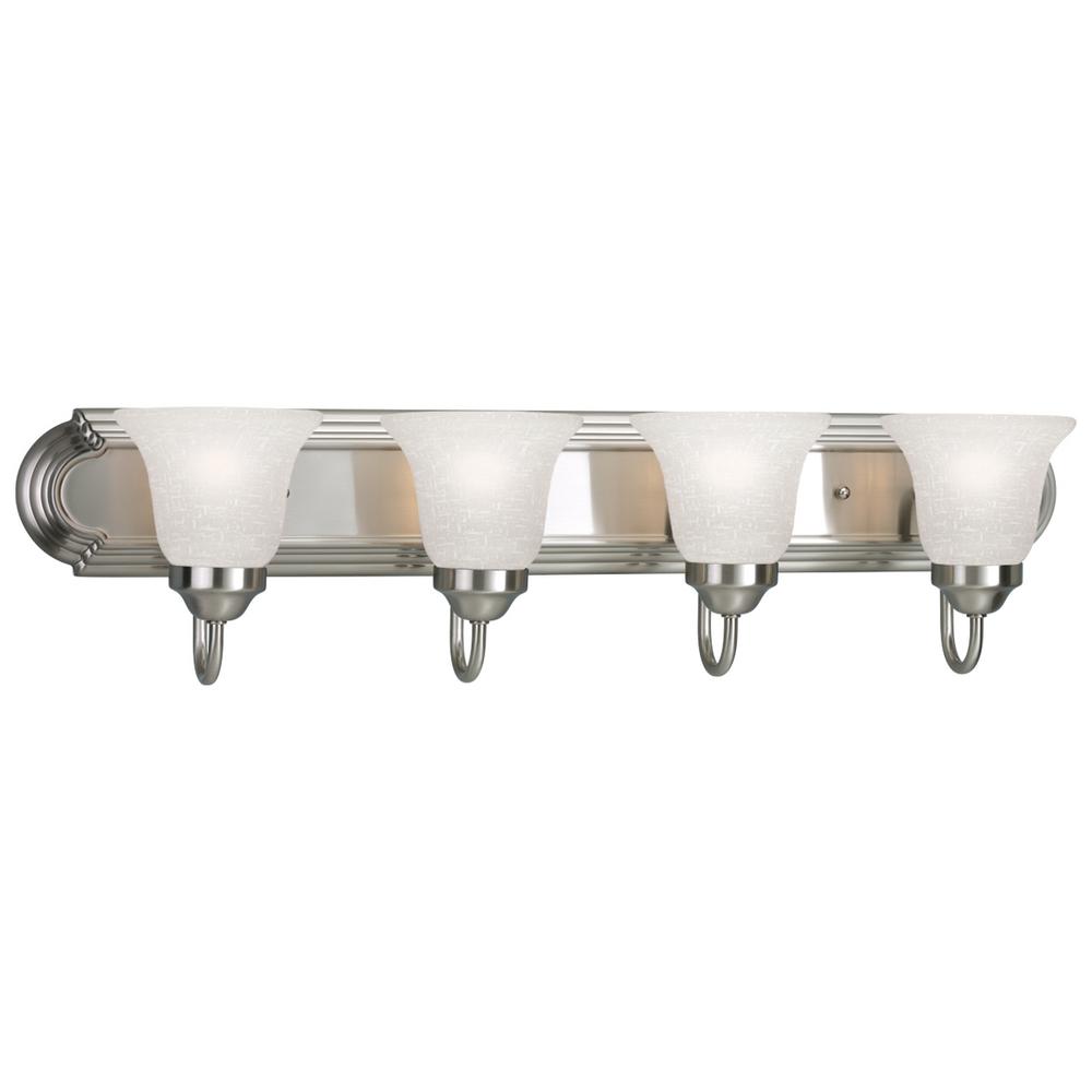 Progress Lighting 30 In 4 Light Brushed Nickel Bathroom Vanity Light With Glass Shades P300075 009 The Home Depot