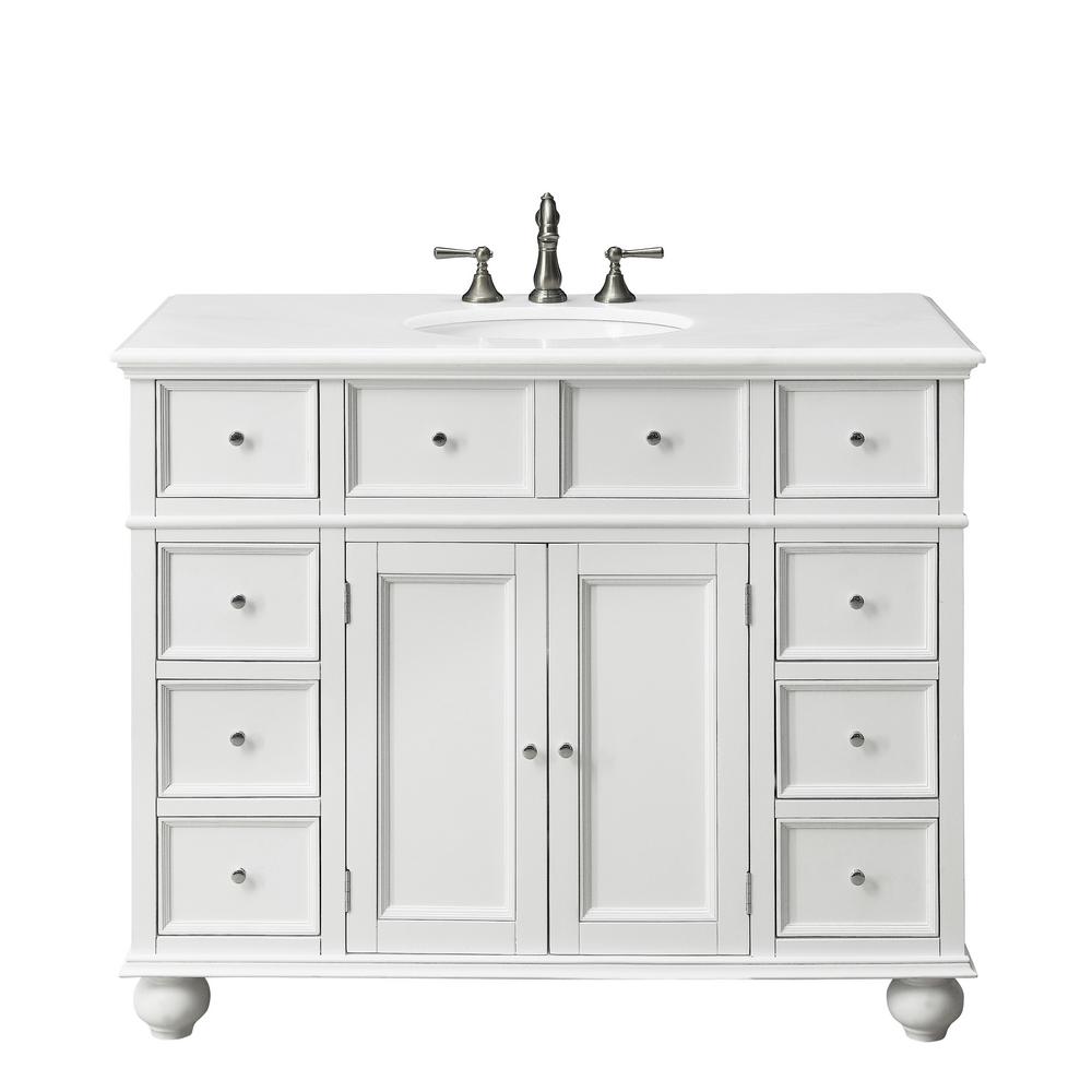 Home Decorators Collection Hampton Harbor 44 In W X 22 D Bath Vanity White With Natural Marble Top 21375 Wh The Depot - Home Depot Bathroom Vanity Single Sink