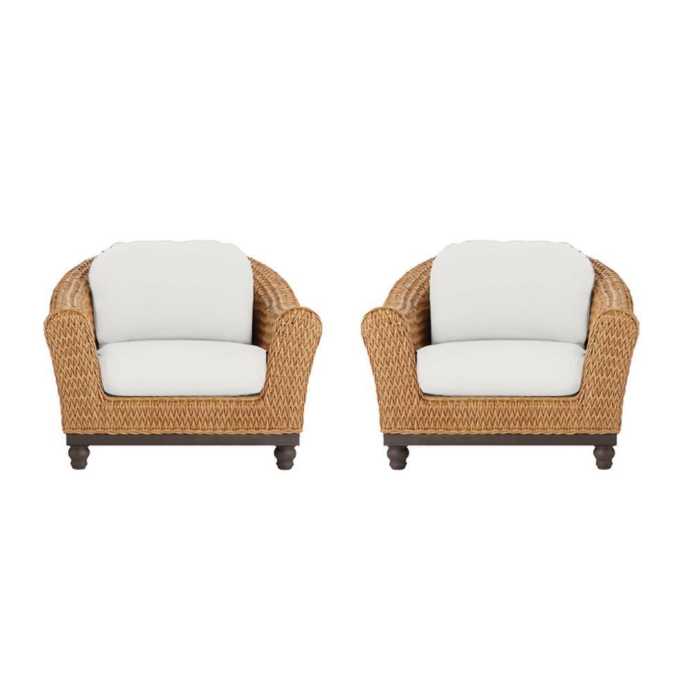 Home Decorators Collection Camden Light Brown Seagrass Wicker Outdoor Patio Lounge Chair With Cushionguard Chalk White Cushions 2 Pack H069 01396100 The Home Depot