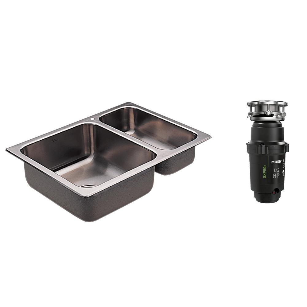 MOEN 2000 Series Drop-in Stainless Steel 25.5 in. 1-Hole Double Basin